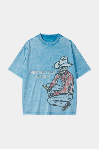 COWBOY IS SQUATTING AT THE CORNER RETRO WASHED TEE