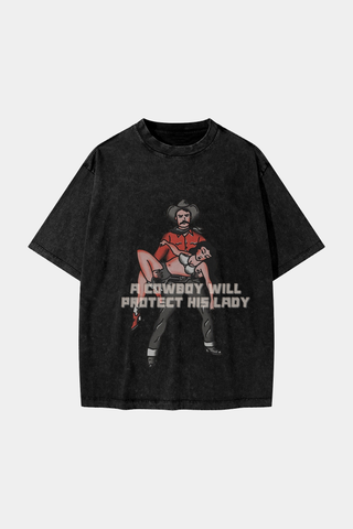 THE COWBOY WILL PROTECT HIS LADY RETRO DROP SHOULDER TEE