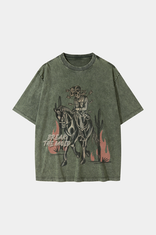 THE GHOST COWBOY WAS ATTACKED AND STILL MOVED ON RETRO WASHED TEE