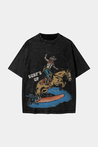 COWBOY AND HIS HORSE SURFING RIDICULOUSLY RETRO DROP SHOULDER TEE