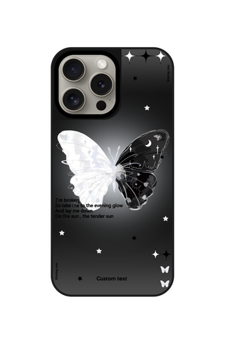 GLORIOUS BLACK AND WHITE WINGS BUTTERFLY MIRROR PHONE CASE FOR iPhone
