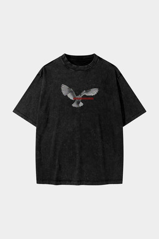 FLYING OWL WITH LASER RED RECTANGLE DROP SHOULDER TEE