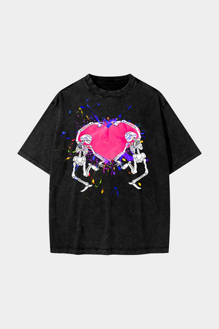 SKELETON COUPLE DANCING WITH A HUGE LOVE WASHED TEE