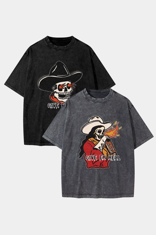 COWBOY COWGIRL FIRE-BREATHERS COUPLE RETRO DROP SHOULDER TEE