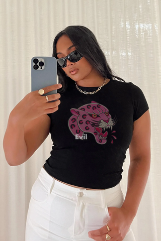 COMIC STYLE PINK LEOPARD SPIT SLIM FIT BABY TEE