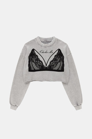 YOU SAW MY LACE BRA NOW LONG SLEEVE CROP TOP