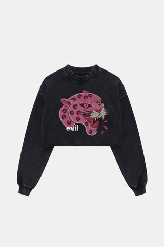 COMIC STYLE PINK LEOPARD LONG SLEEVE CROP TOP