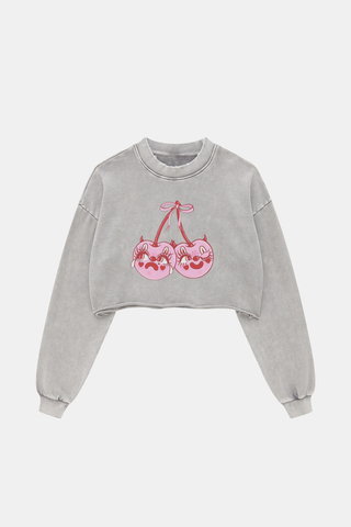 CLOWN FACE CHERRY LONG SLEEVE CROP TOP