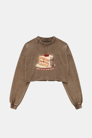 CREAM CAKE AND CHERRY ON TOP LONG SLEEVE CROP TOP