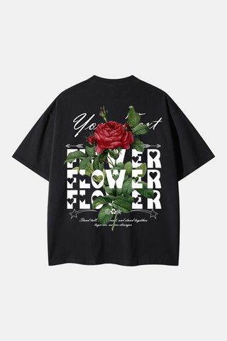 FLOURISHING ROSE DROP SHOULDER OVERSIZED TEE