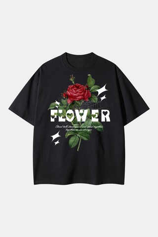 FLOURISHING ROSE DROP SHOULDER OVERSIZED TEE