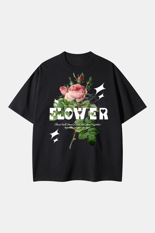 FLOURISHING ROSE DROP SHOULDER OVERSIZED TEE