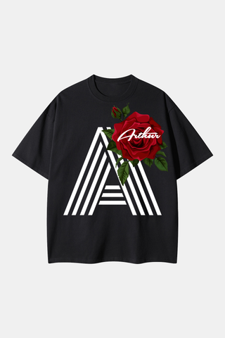 4 STRIPES CAPITAL LETTER WITH ROSE FLOWER STREETWEAR OVERSIZED TEE