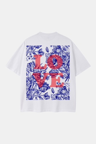 BLUE AND WHITE FLORALS STREETWEAR OVERSIZED TEE