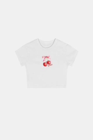 CHERRY AND RIBBON BOW BABY TEE